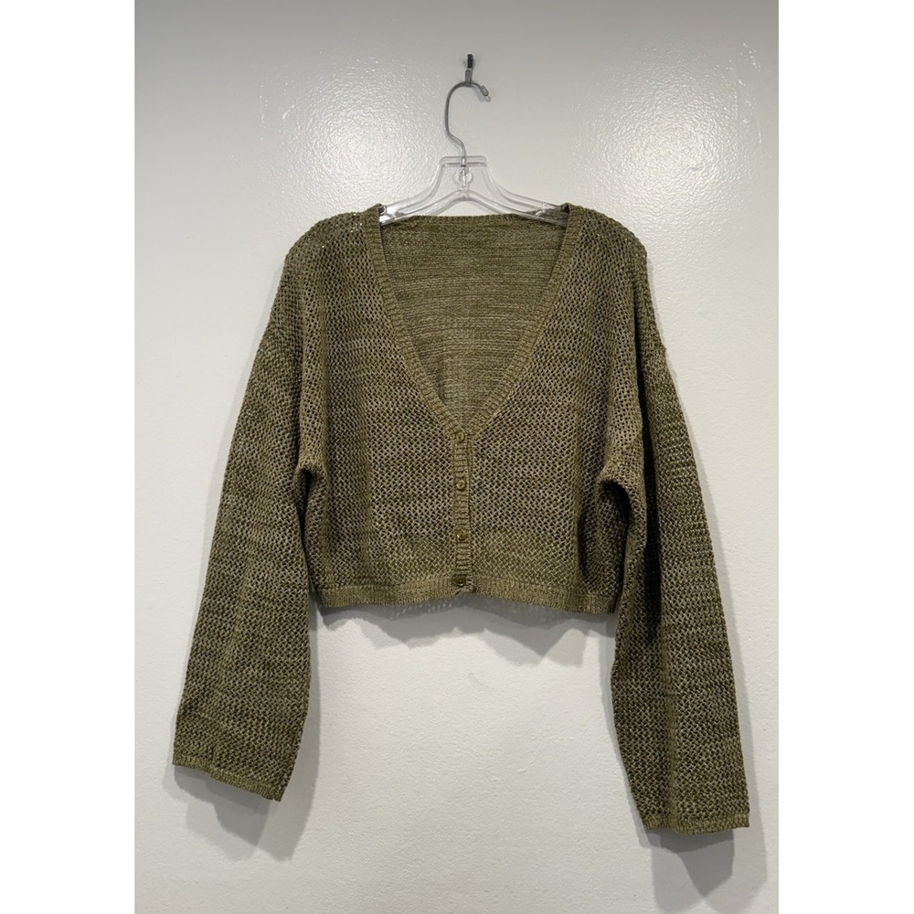 Unbranded Green Oversized Open Knit Cropped Crochet Sweater Boho Forrest Fairy